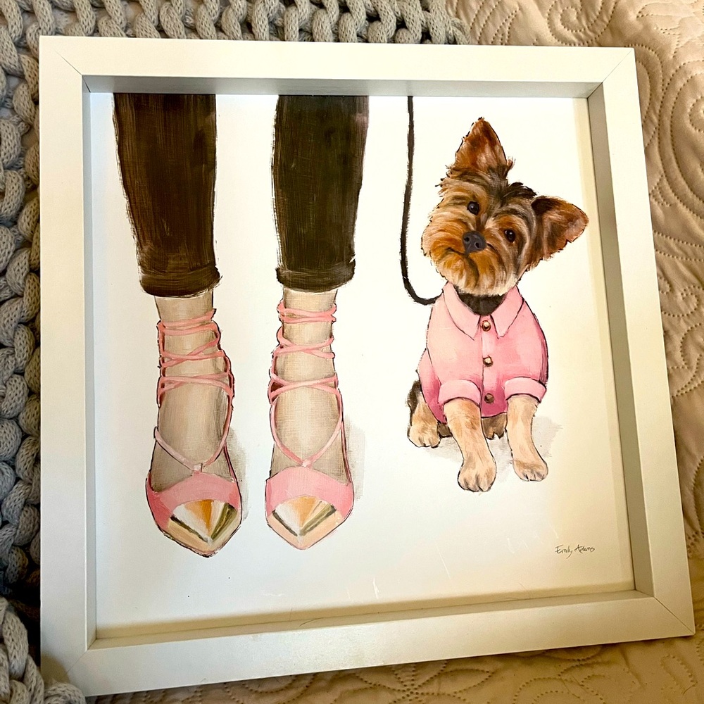 Framed Art Yorkie and Pink Heels by Emily Adams